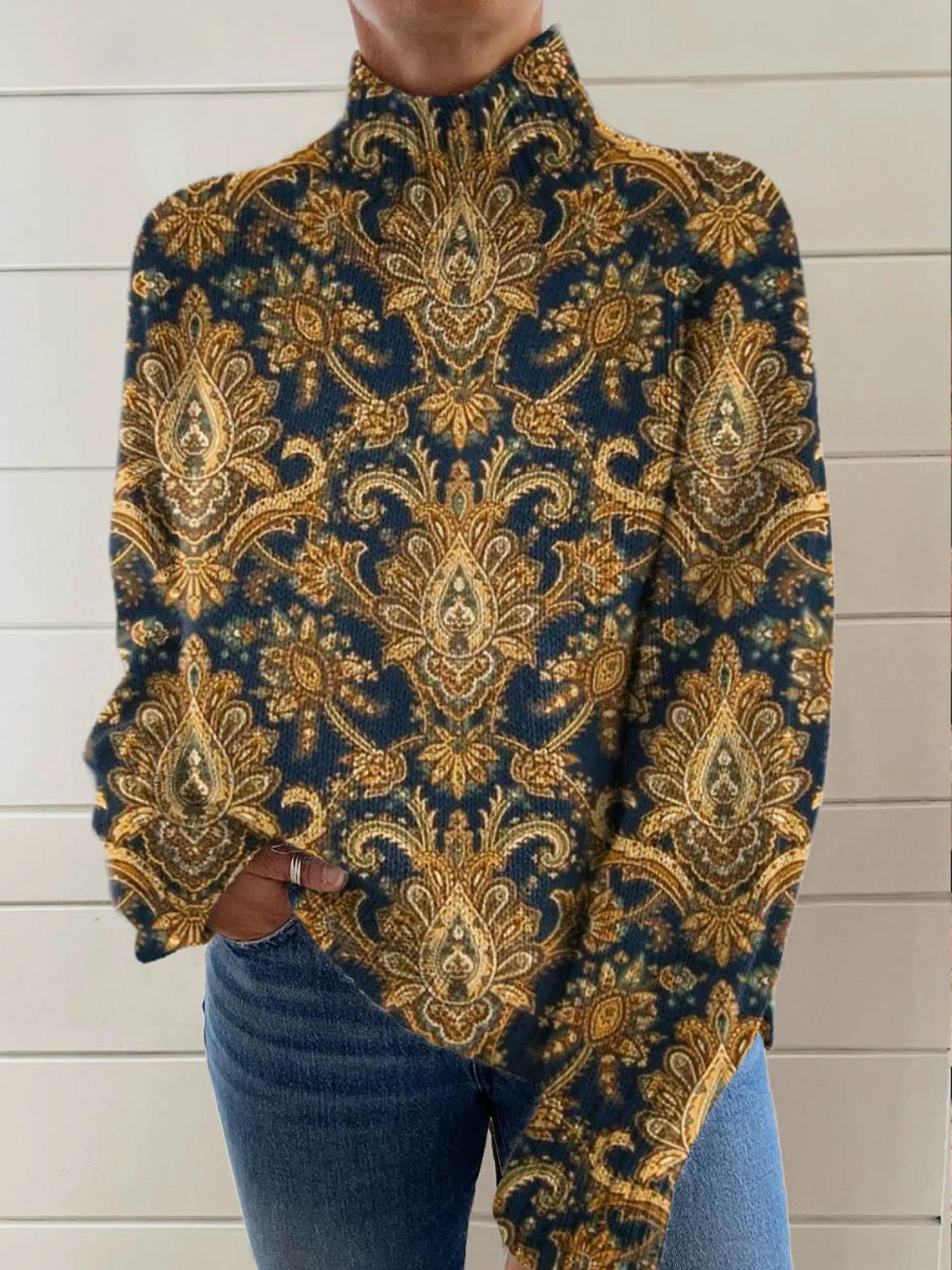 Serena™ - Floral Art Turtleneck Jumper