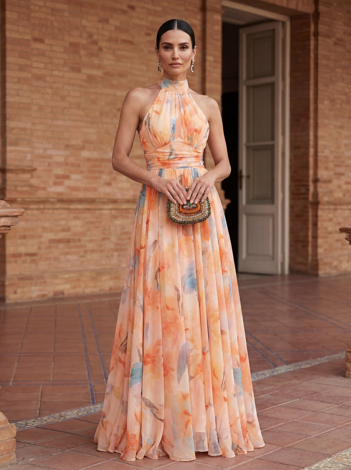 Esther™ | Halter Neck Watercolour Print Dress
